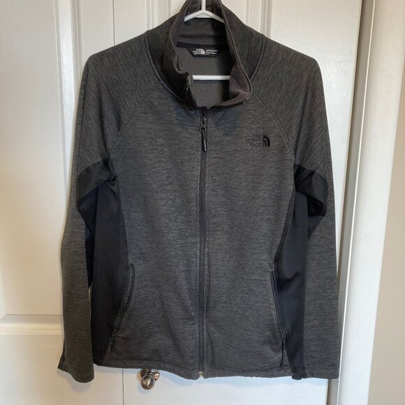 #0020 Women's Heather Grey and Black Full Zip North Face Jacket, Size Large - Picture 1 of 4